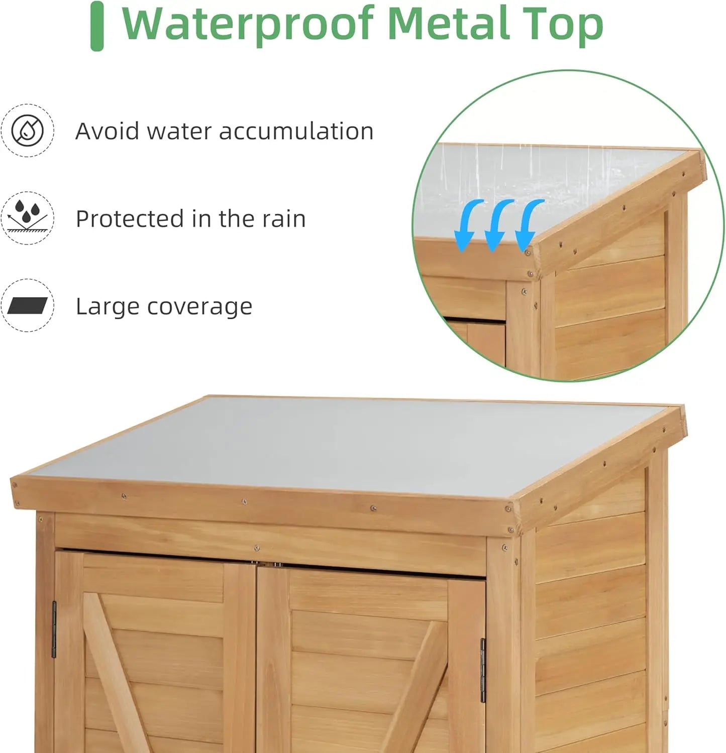 68''x33''x20'' Outdoor Wooden Storage Shed with Metal Top