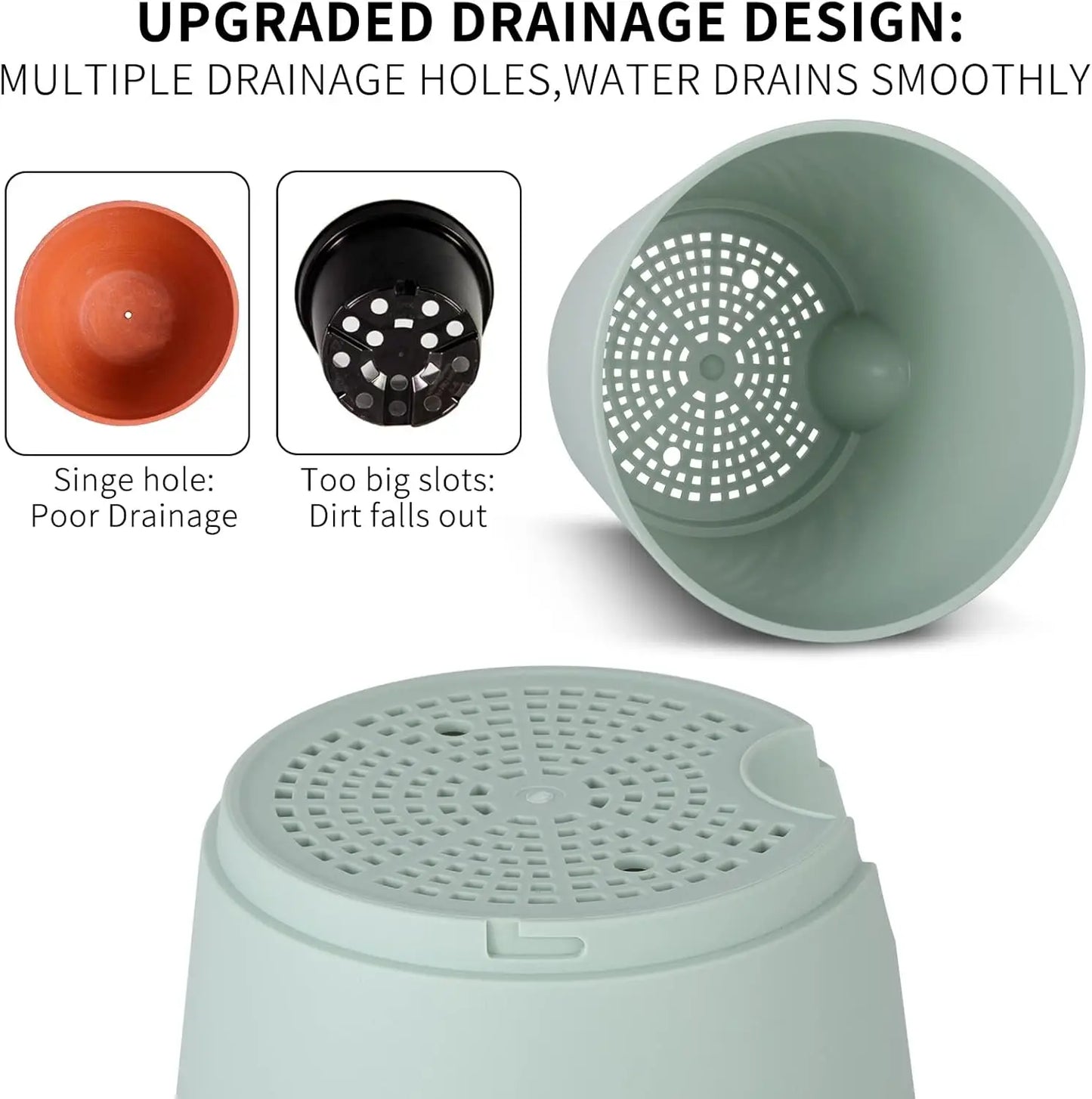 Self Watering Plant Pots 7/6.5/6/5.5/5 Inch with Drainage Holes