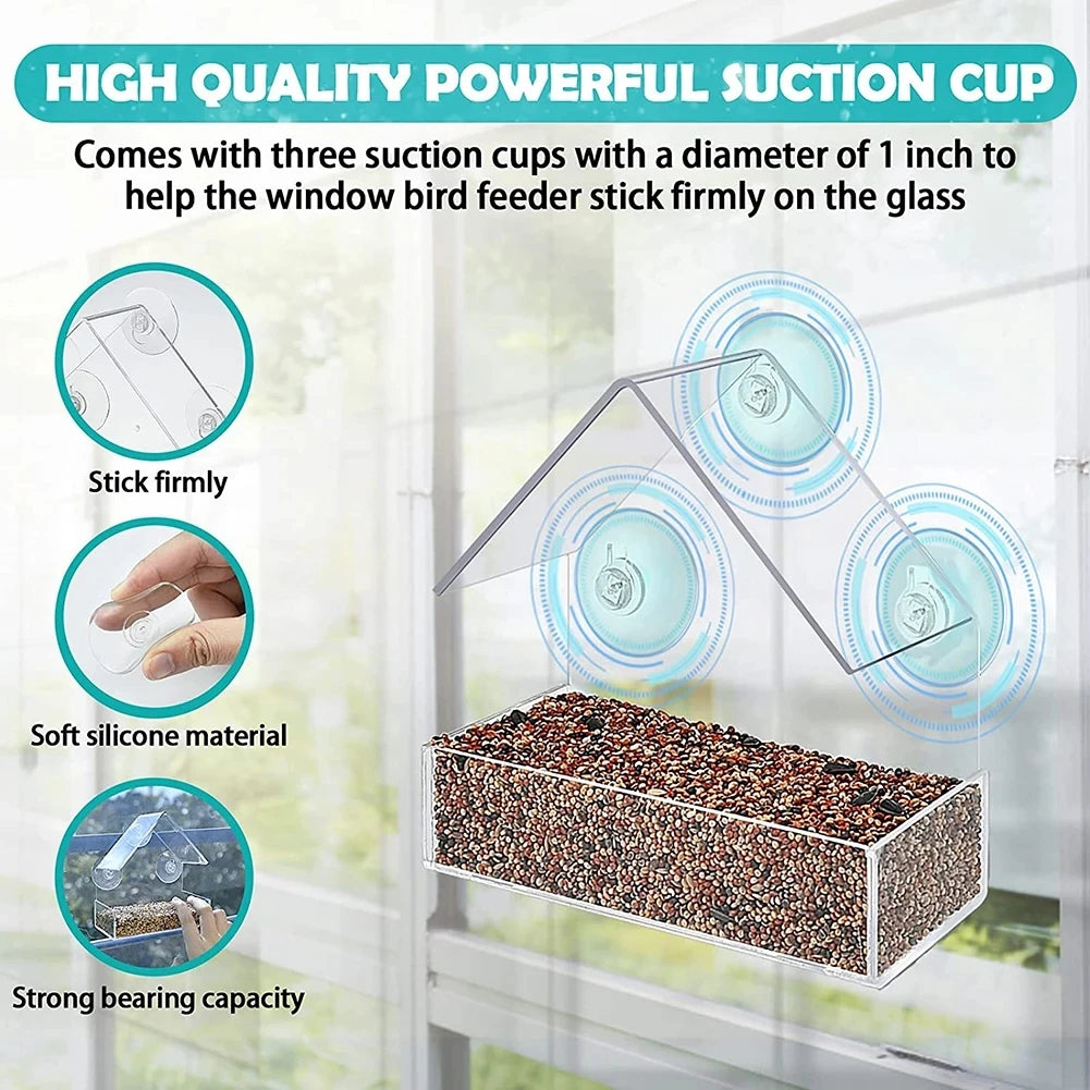 Transparent Bird Feeder for Outdoor Window with Strong Suction Cups