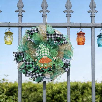 St Patrick s Day Gnome Wreath with Shamrock Print