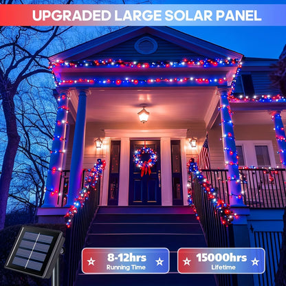 4 Pack 160ft 400LED Solar Powered Red White & Blue String Lights