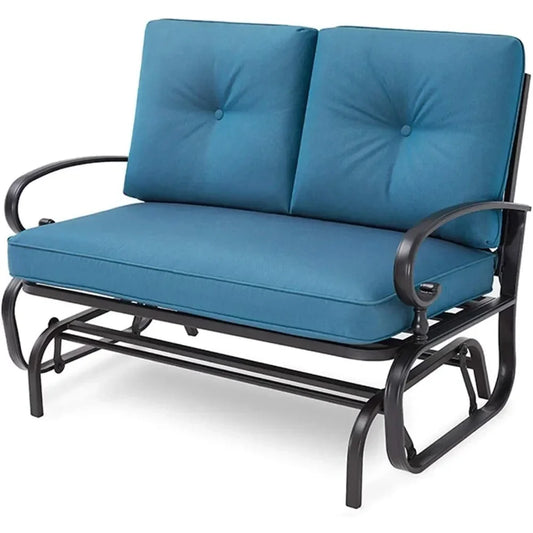 Outdoor Glider Bench for 2 with Steel Frame and Cushions