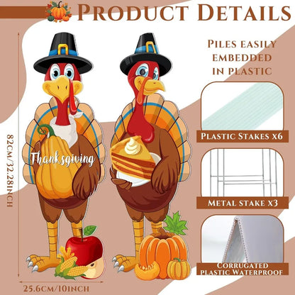 3 Pcs Thanksgiving, 32 x 10 Inch Harvest Turkey Outdoor Lawn Sign
