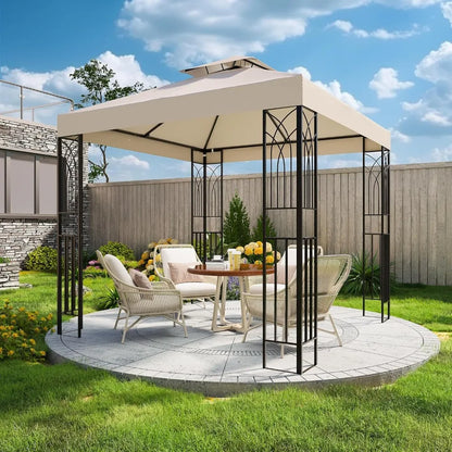 8x8 Outdoor Patio Gazebo with Corner Shelves, Two-Tier Soft Top Canopy
