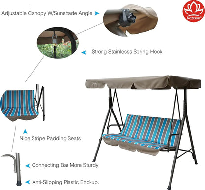 Patio Swing with Strong Steel Frame, Adjustable Canopy and Removable Cushion