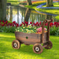 4-Wheel Wood Garden Wagon Decor with 2 Drainage Holes