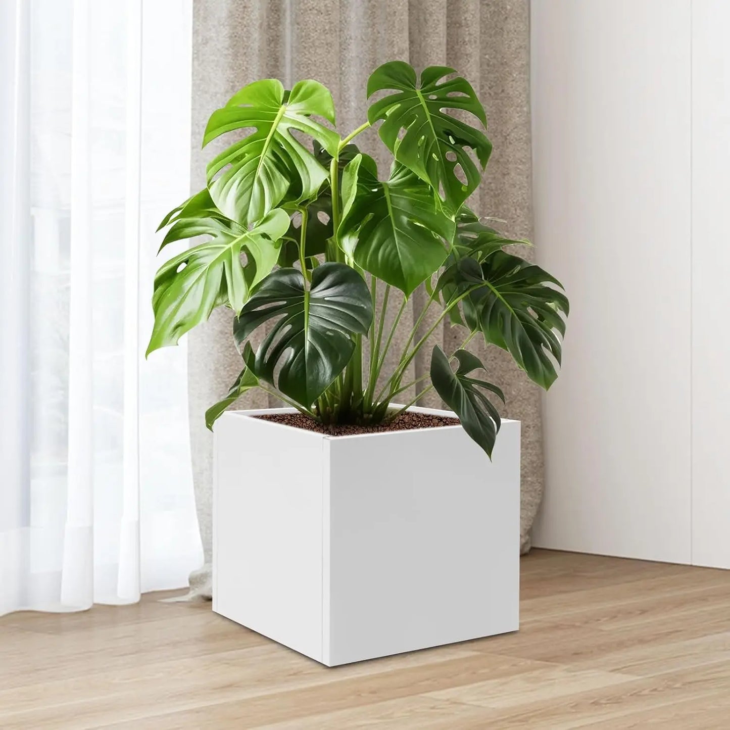 White Steel Square Planter Box