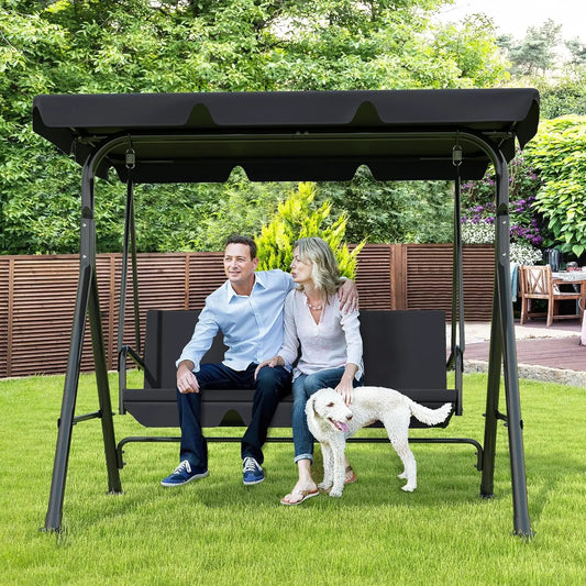 3-Seat Patio Swing with Adjustable Canopy and Durable Steel Frame