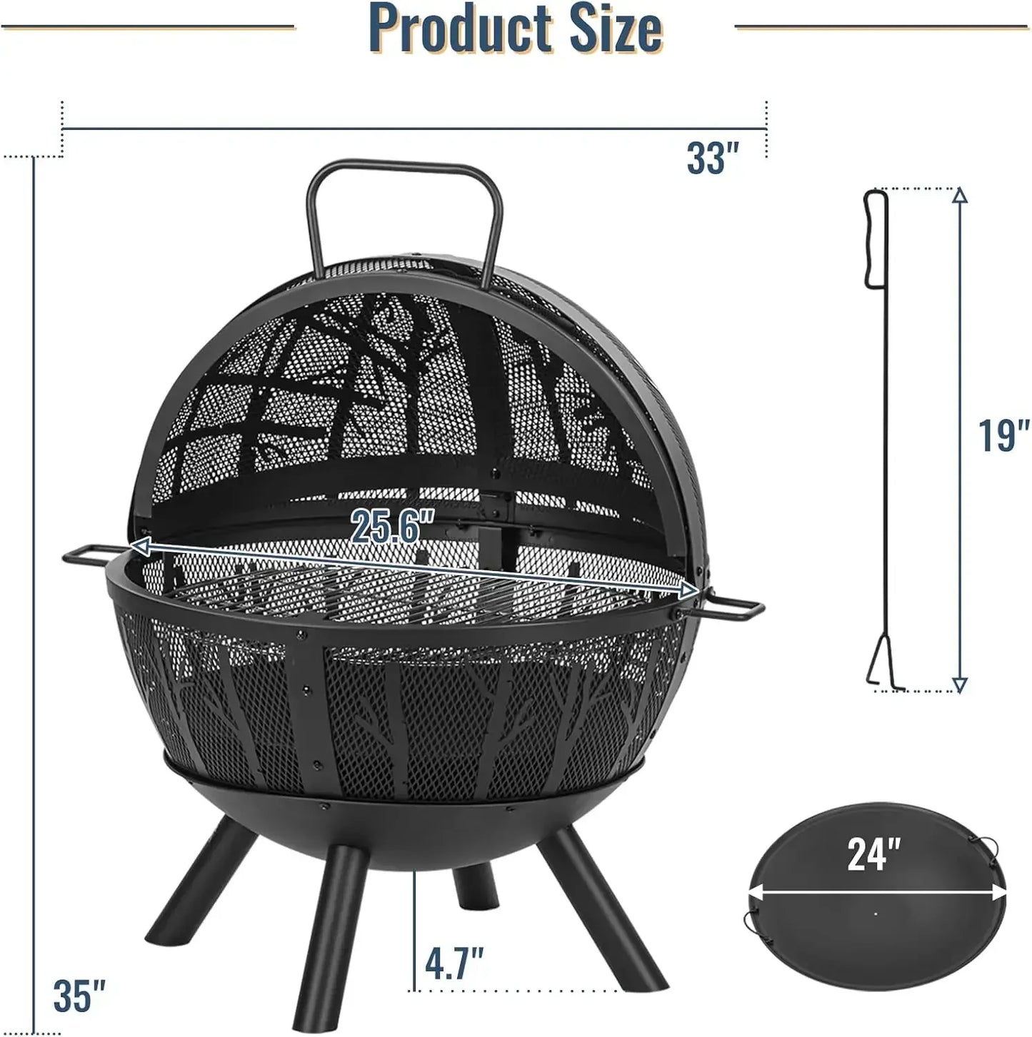 35 Inch Wood Burning Fire Pit with BBQ Grill