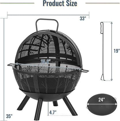 35 Inch Wood Burning Fire Pit with BBQ Grill
