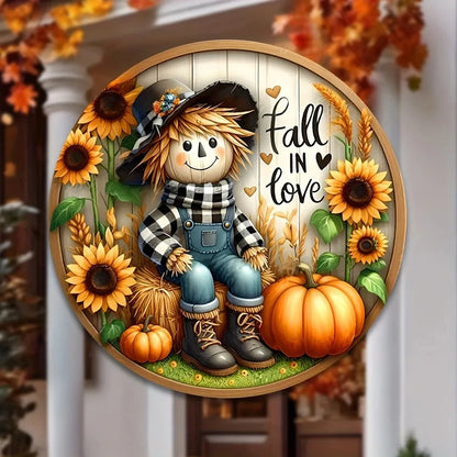 Charming Scarecrow & Fall Harvest 7.9"X7.9" Sign