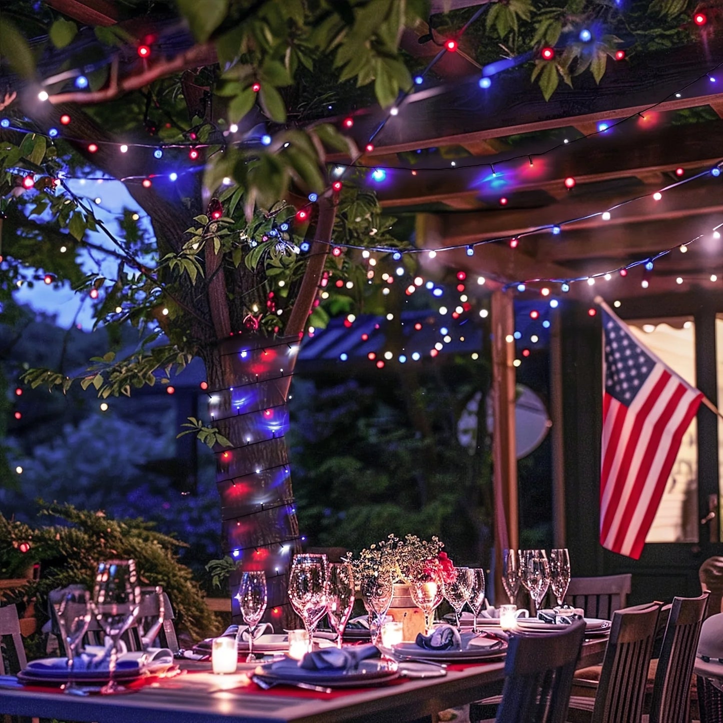 4 Pack 160ft 400LED Solar Powered Red White & Blue String Lights