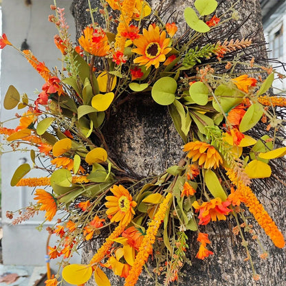 17.7" Fall Farmhouse Harvest Sunflower Wreath