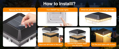 6/12 Pack Solar Post Cap Lights with 3 Modes