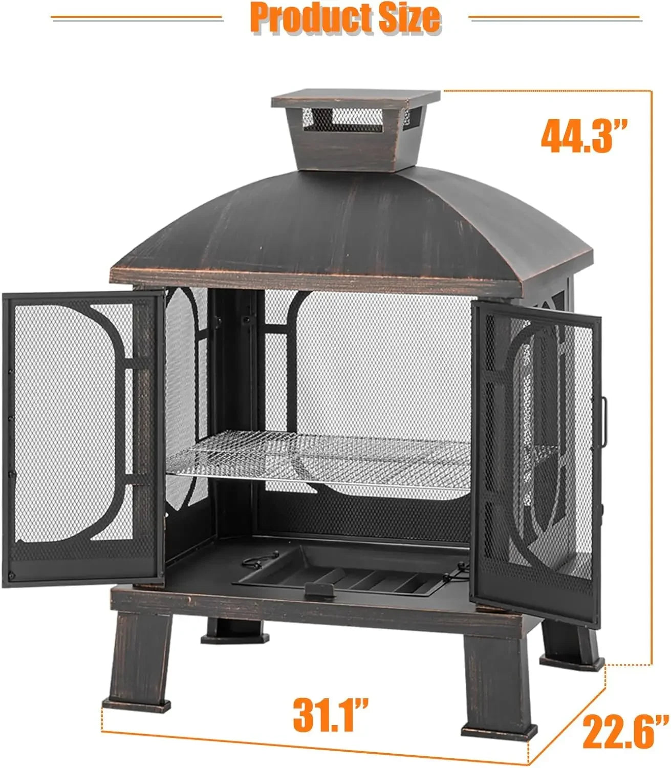 45" H×31''W Metal Chiminea Fire Pit with Grill