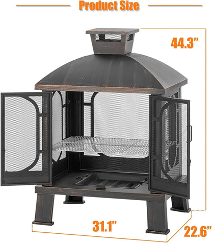 45" H×31''W Metal Chiminea Fire Pit with Grill