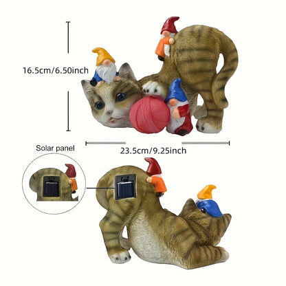 Resin Cats Statue with Solar LED Lights