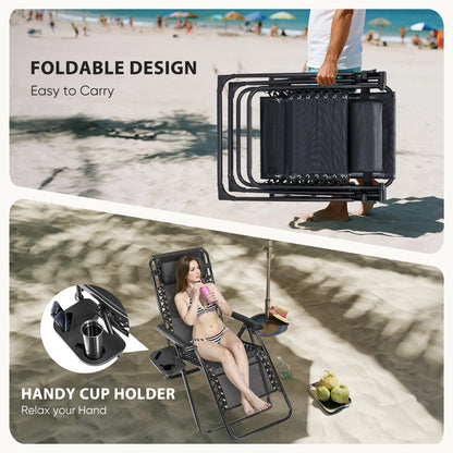 Zero Gravity Portable Recliner with Cup Holder Trays and Adjustable Pillow