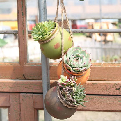 Creative Hanging Flower Pot with Jute Rope for Indoor Outdoor