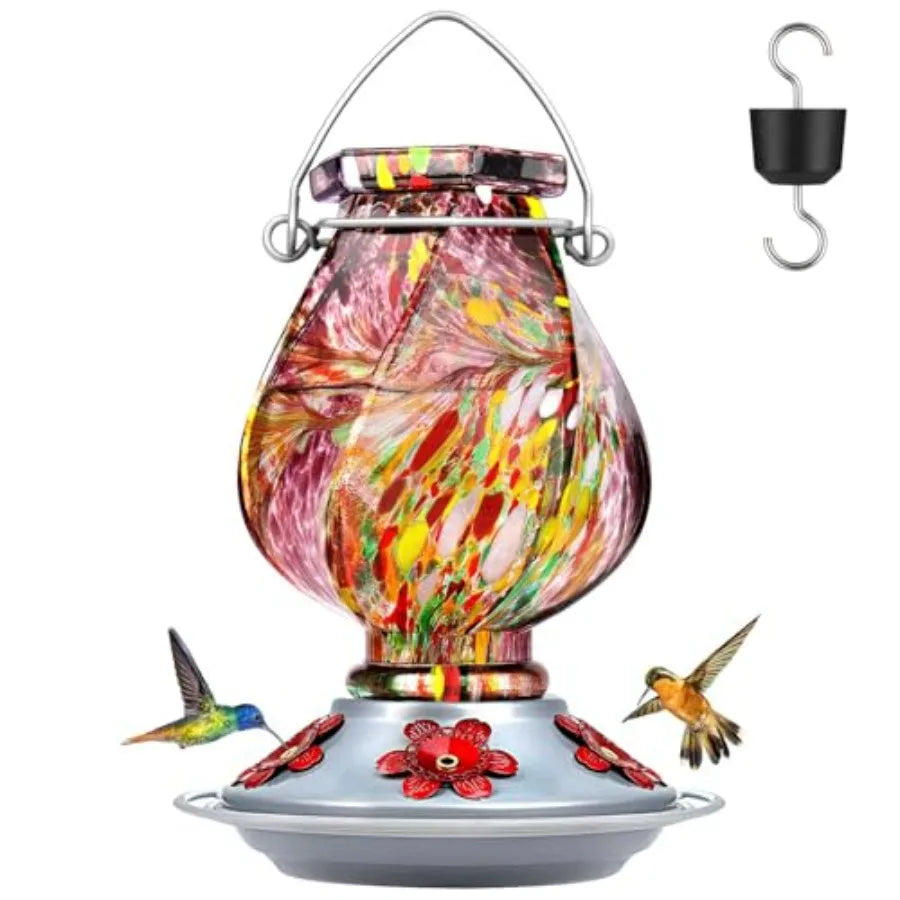 Hand Blown Glass Hummingbird Feeders for Outdoors