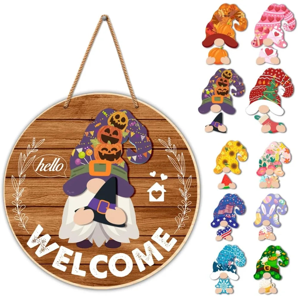 All Season Interchangeable Gnome Welcome Sign