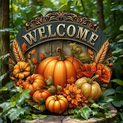 8" Round Metal Fall Harvest Sign