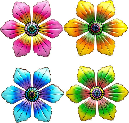 4PCS Metal Flowers Outdoor Wall Decor
