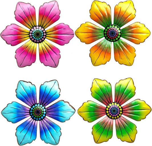 4PCS Metal Flowers Outdoor Wall Decor