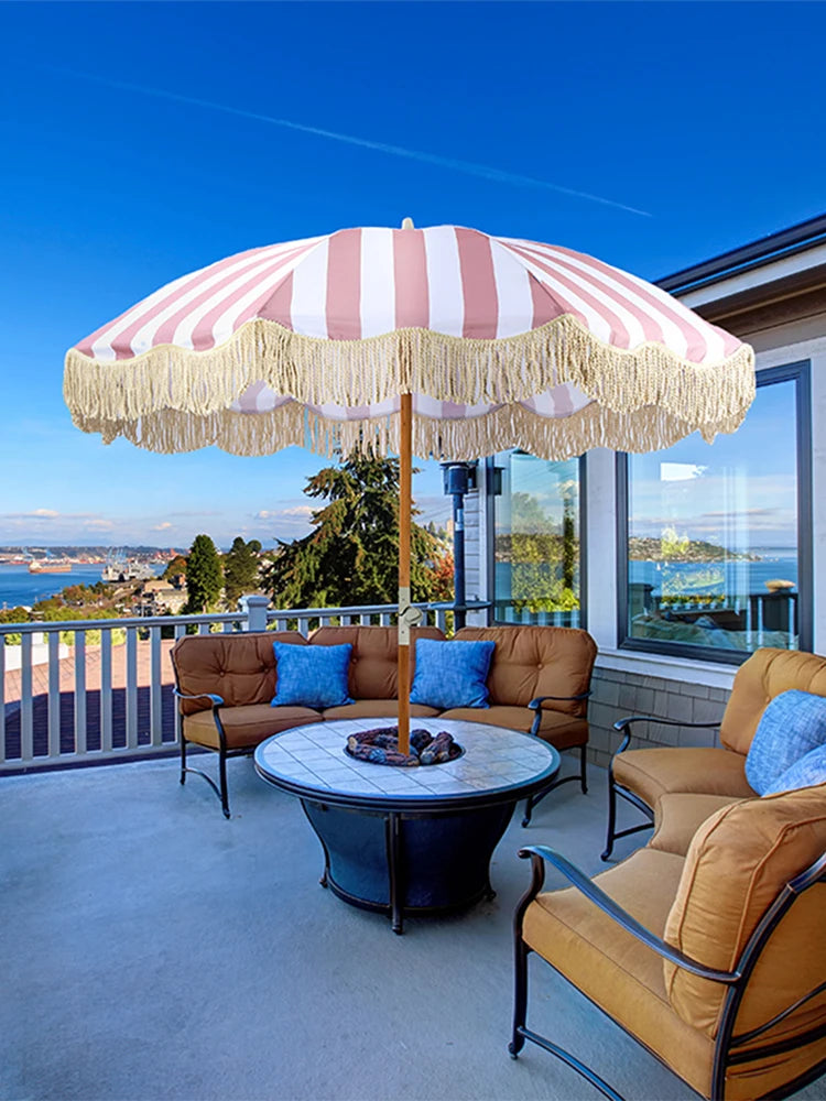 Striped Patio Umbrella with Tilt Pole