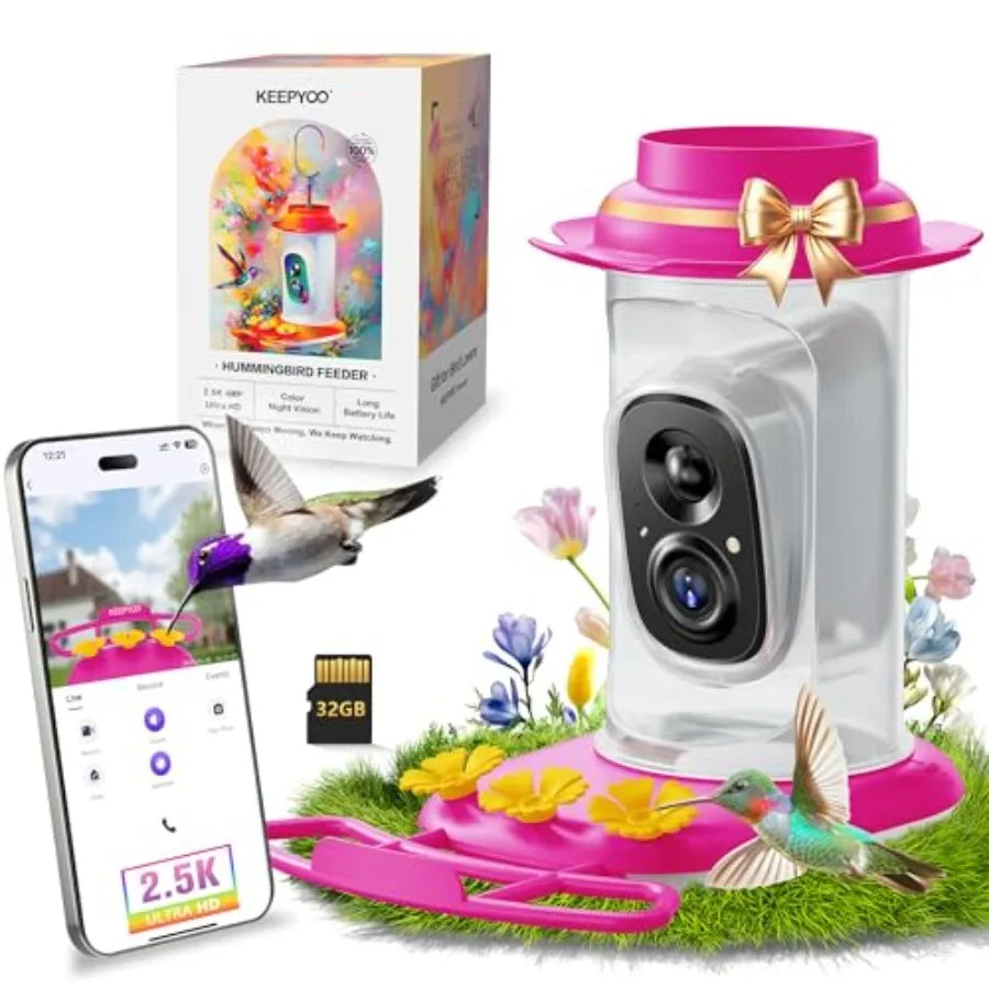 2.5K Wireless Smart Hummingbird Feeder with Camera AI Bird Identify Instant Notification