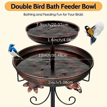 Heavy-Duty Metal Double-Layer Bird Bath