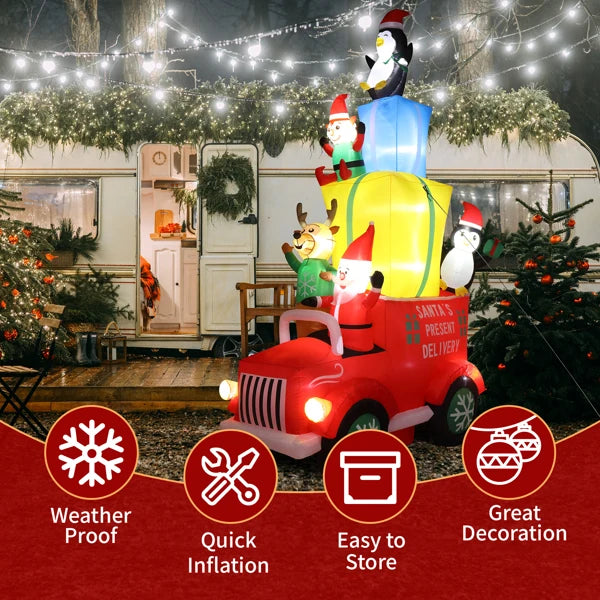 12ft LED Lights Santa Claus Driving With Gifts Inflatable