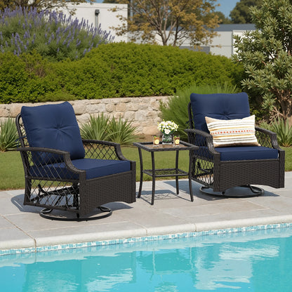 3-Piece Swivel Patio Bistro Set with Cushions & Table