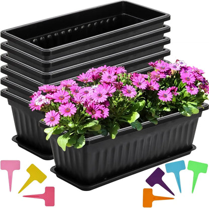7 Pack 17 Inch Plastic Flower Box with Trays