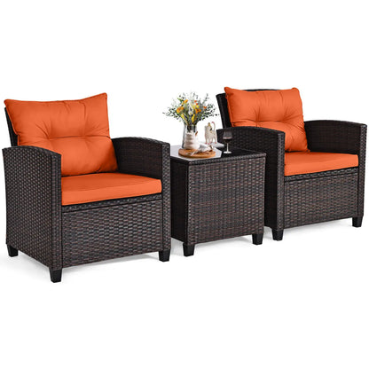 3 PCS Patio Rattan Furniture Set with Cushions