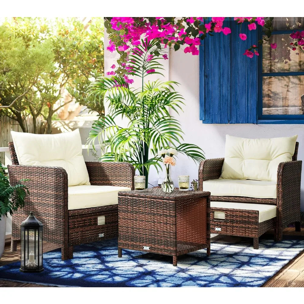 5 Pieces Wicker Outdoor Patio Chairs Set with Coffee Table and Ottomans