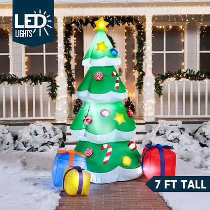 7 FT Christmas Tree Inflatables with 3 Gift Boxes Built-in LEDs