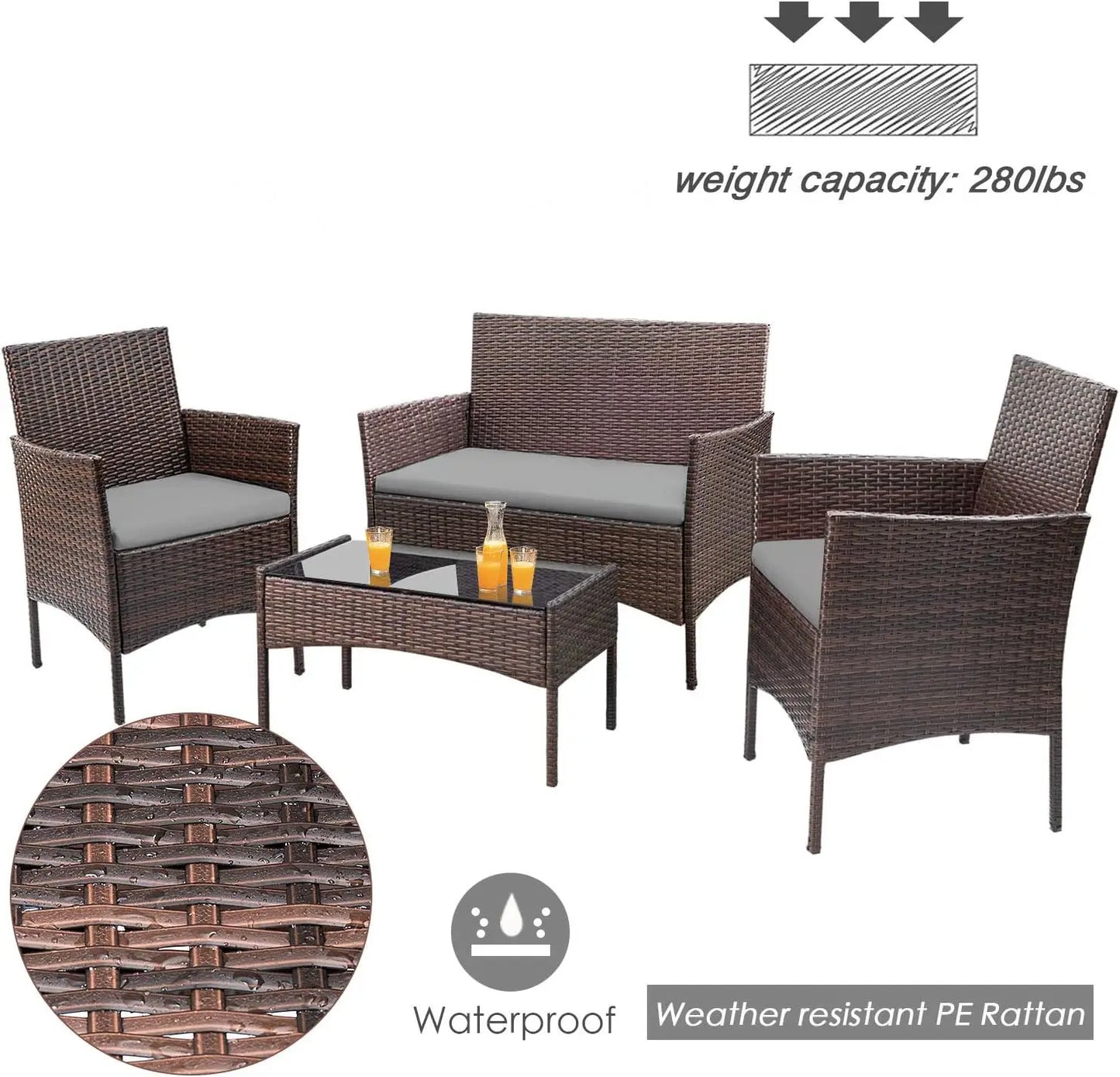 4 Pieces Outdoor Wicker Patio Furniture Set