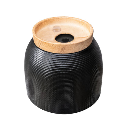 10 inch black ceramic planter with woven texture and modern design