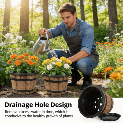 Imitation Wooden Barrel Resin Plant Pot