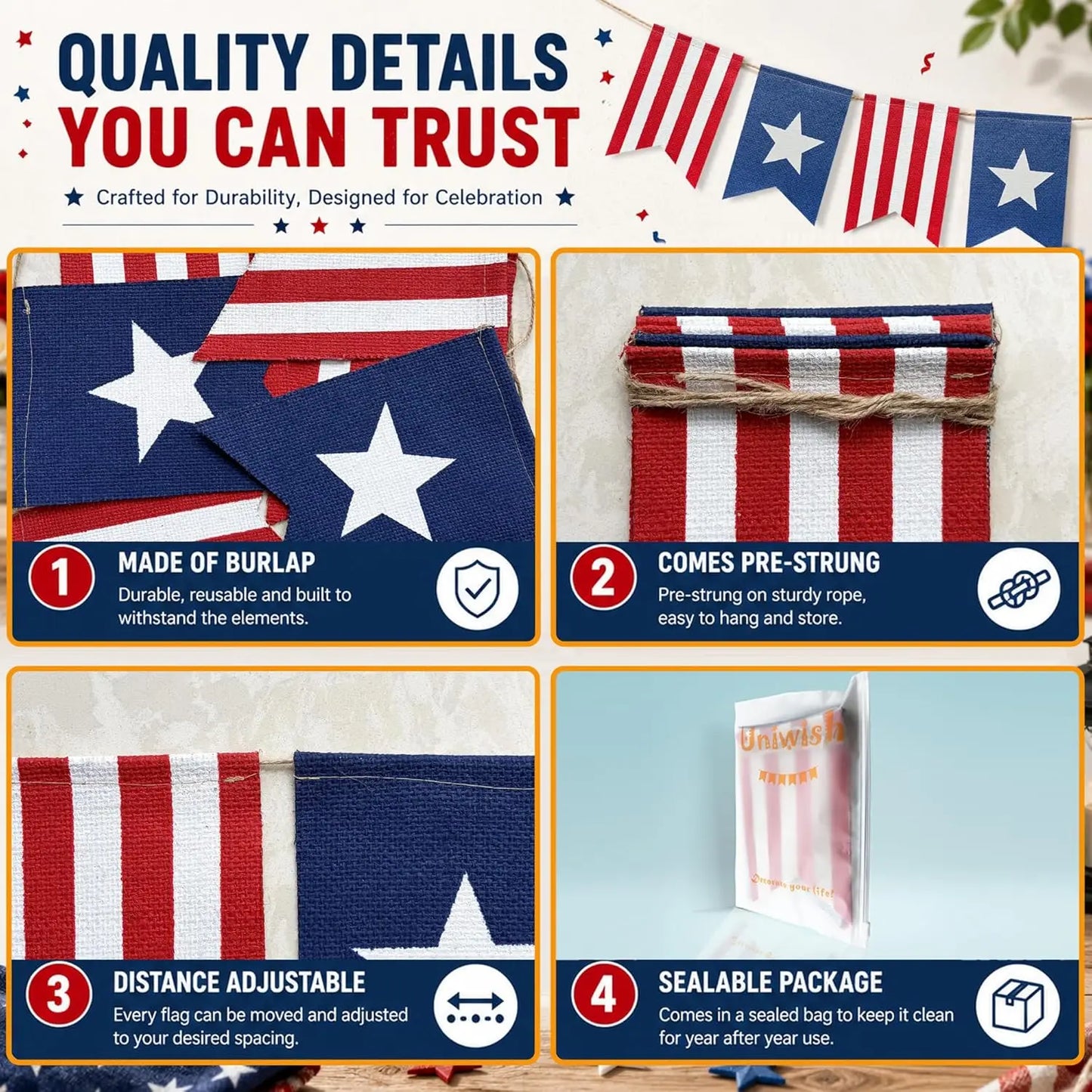 Patriotic Stars & Stripes Bunting Banner