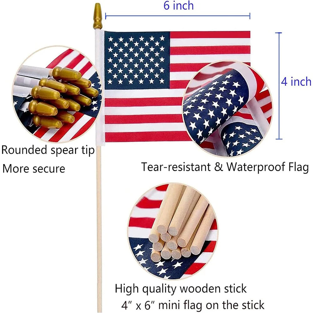 100 Pack Small 4x6 Inch American Flags On Stick