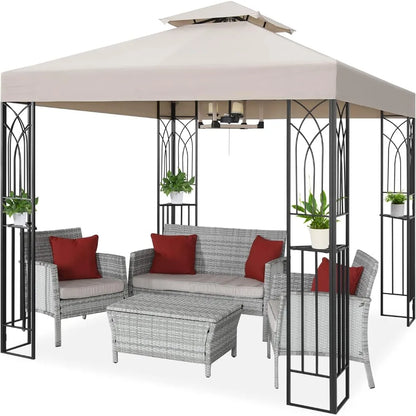 8x8 Outdoor Patio Gazebo with Corner Shelves, Two-Tier Soft Top Canopy