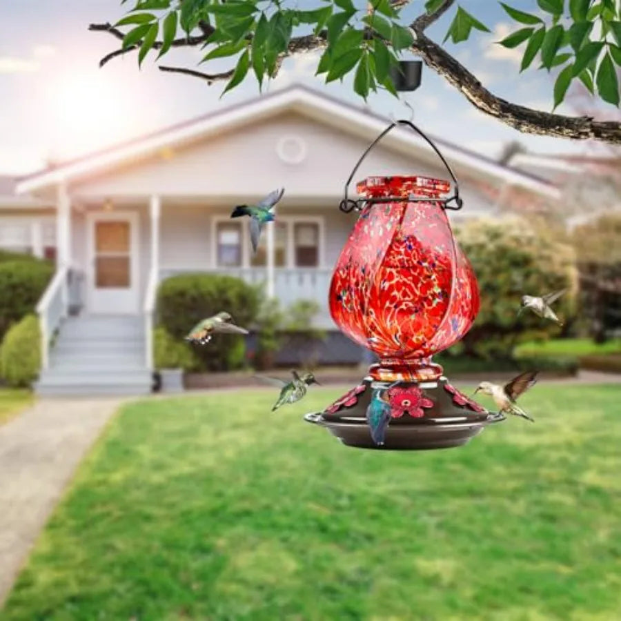 Hand Blown Glass Hummingbird Feeders for Outdoors