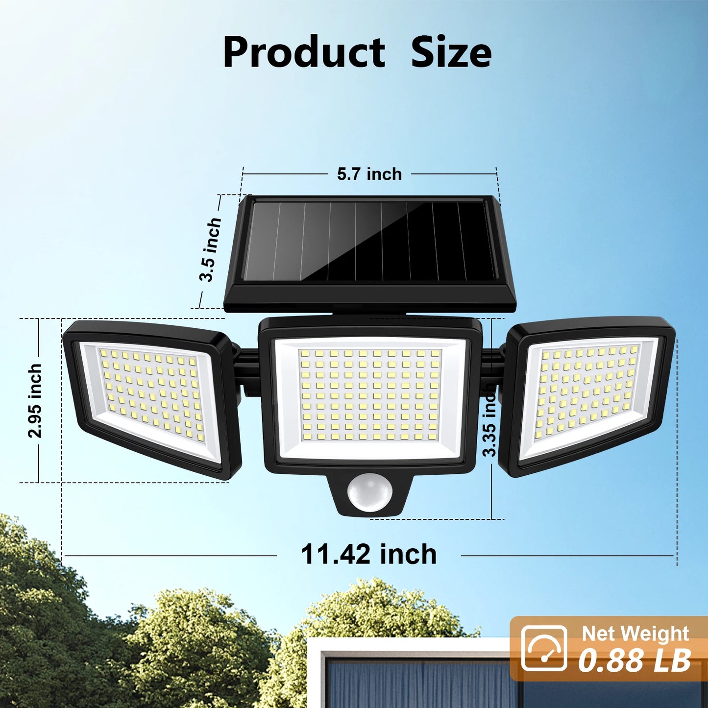 Solar Outdoor 3-Head Motion Sensor Light with Remote Control