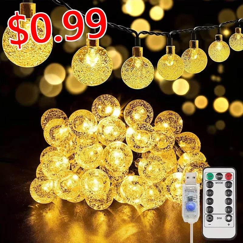 Outdoor Solar Star Crystal Globe String Lights