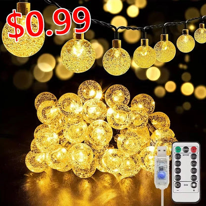 Outdoor Solar Star Crystal Globe String Lights