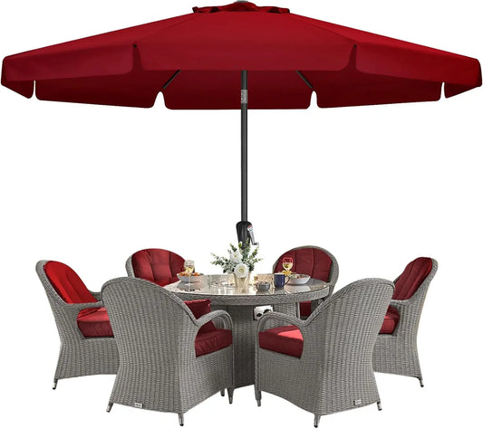 11ft Burgundy Patio Umbrella with 8 Ribs for Outdoor Tables, Crank Tilt Design