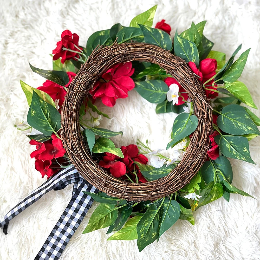 Decorative Red Geranium Flower Wreath
