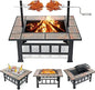 37 Inch Outdoor Square Wood-Burning Fire Pit with Grill